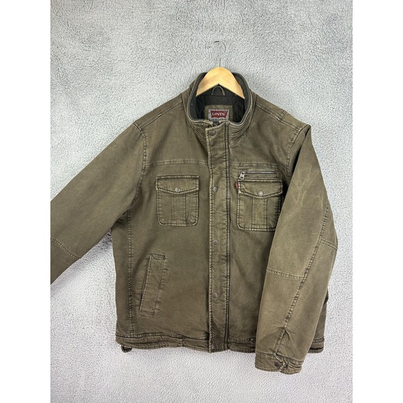 Levi's Jacket Mens XL Olive Canvas Field Utility Quilted Lined Stand Collar Mens